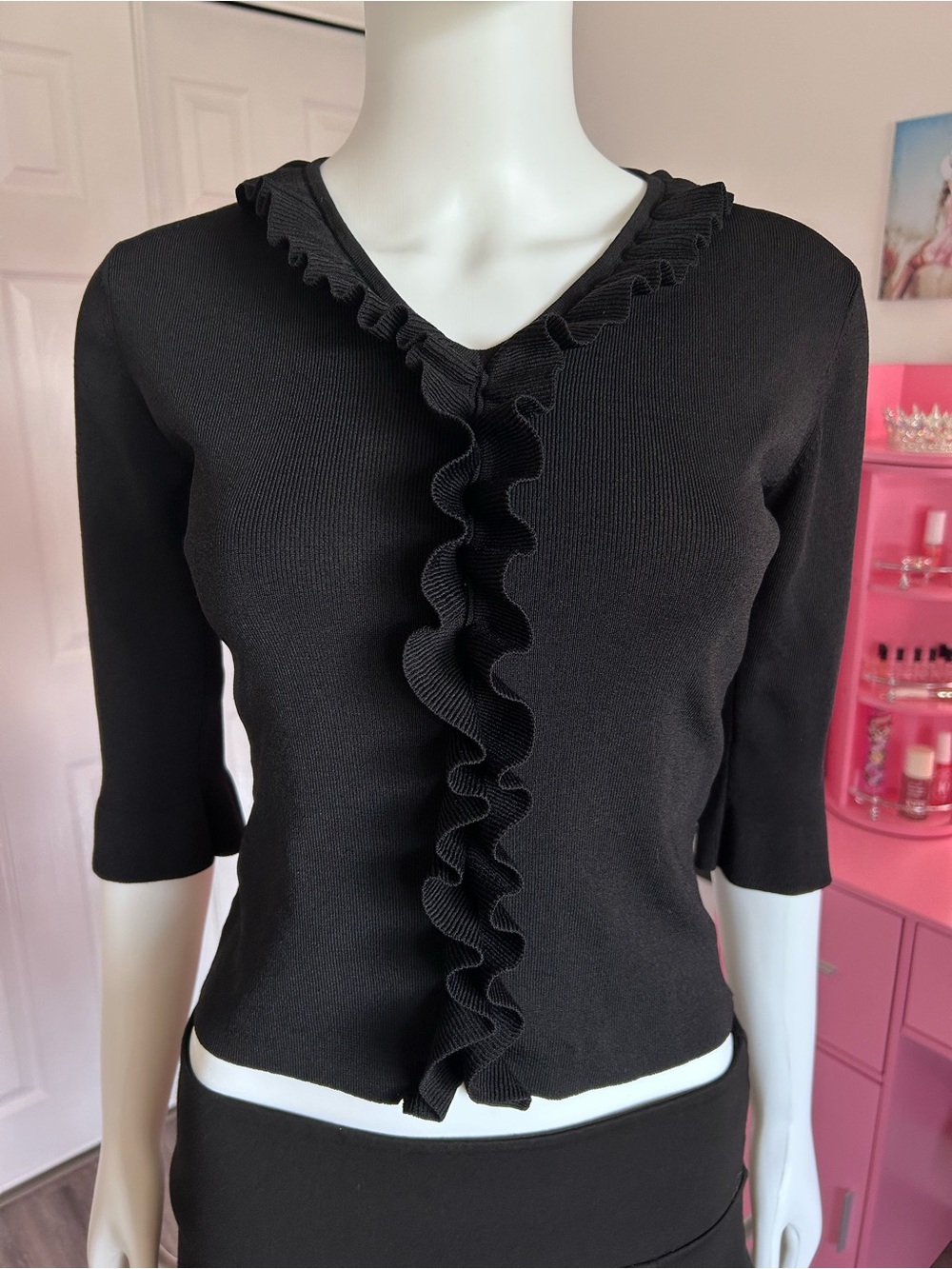 Vintage Joseph A Black Ruffle Top Size Medium